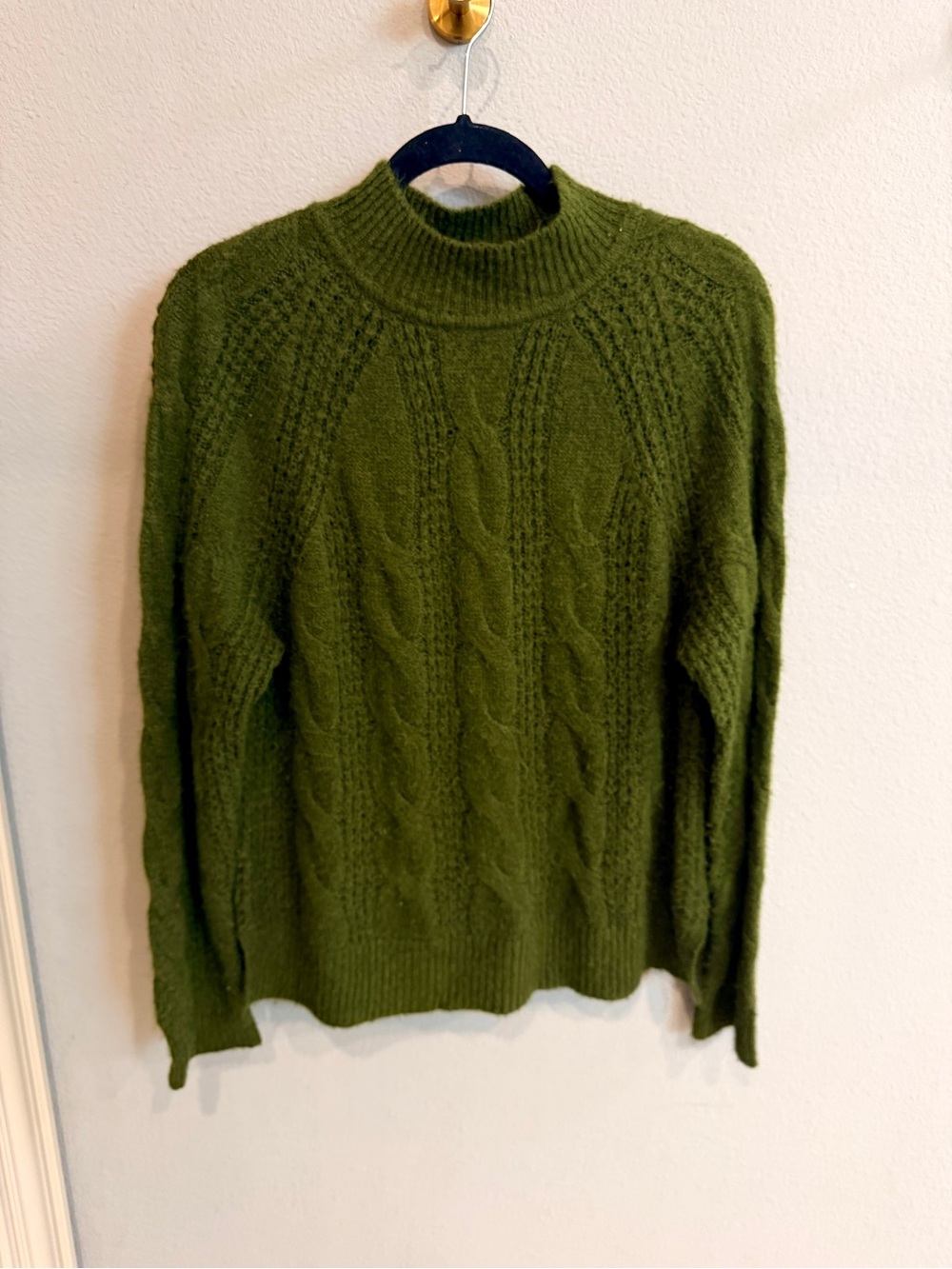 J.Crew Alpaca Blend Cable Knit Mockneck Sweater Olive Green Small - Picture 3 of 8